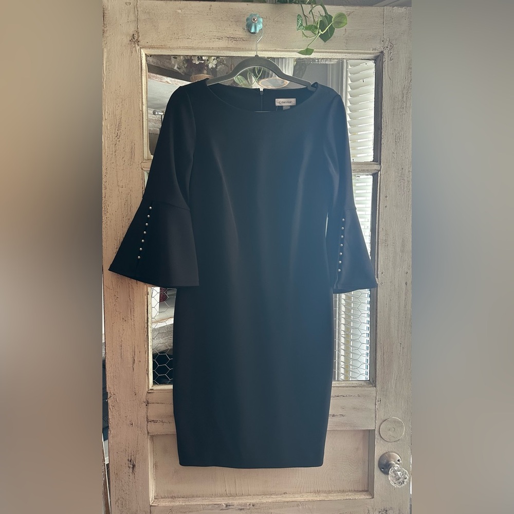 NWT Calvin Klein | Elegant Black Dress with Bell Sleeves